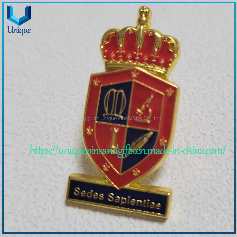 Custom Guatemala School Lapel Pin, Sedes Sapientiae 3D Gold Souvenir Metal Brooch with epoxy with flat cap security pin