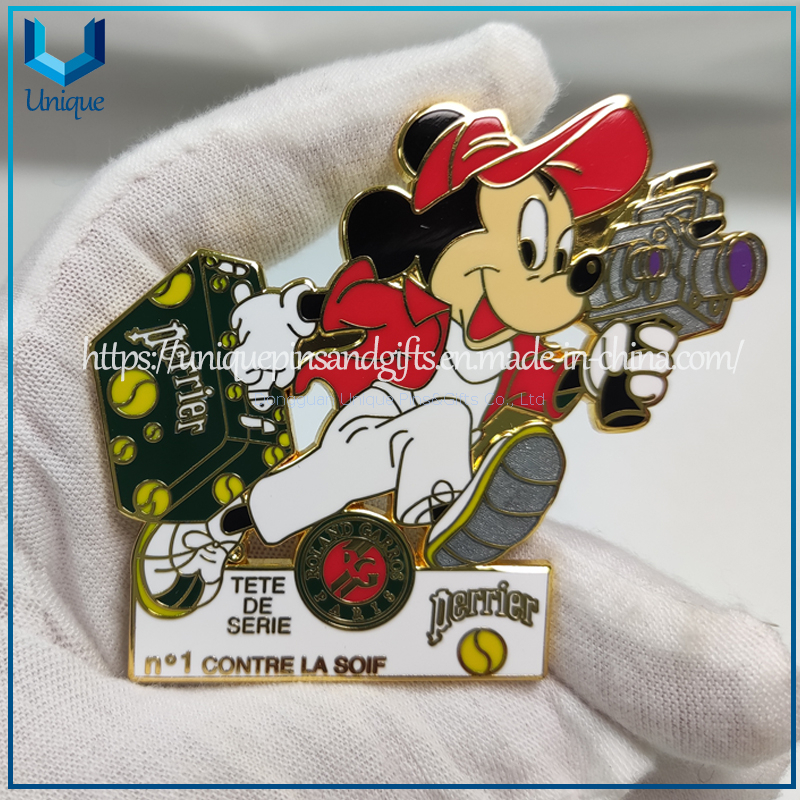 Custom Fancy Perrier Disney Mickey Metal Brooch, High Quality Hard enamel Multi color assorted Pin Badges