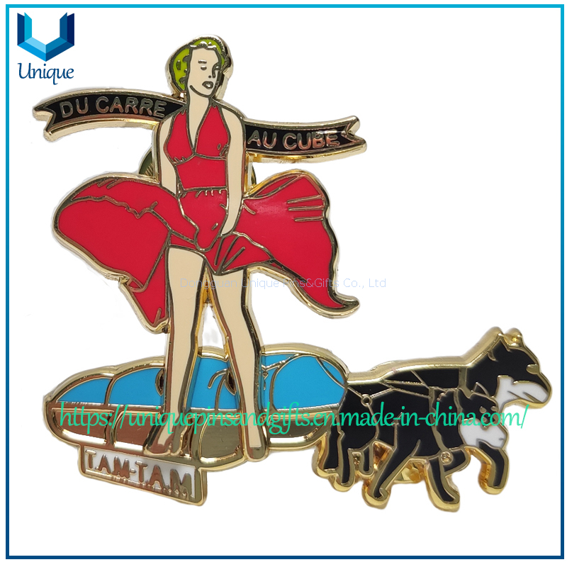 Custom Fancy Fasion Docoration Lapel Pin, Channel Marylin Pinmaker, Mult Color assorted Metal Brooch