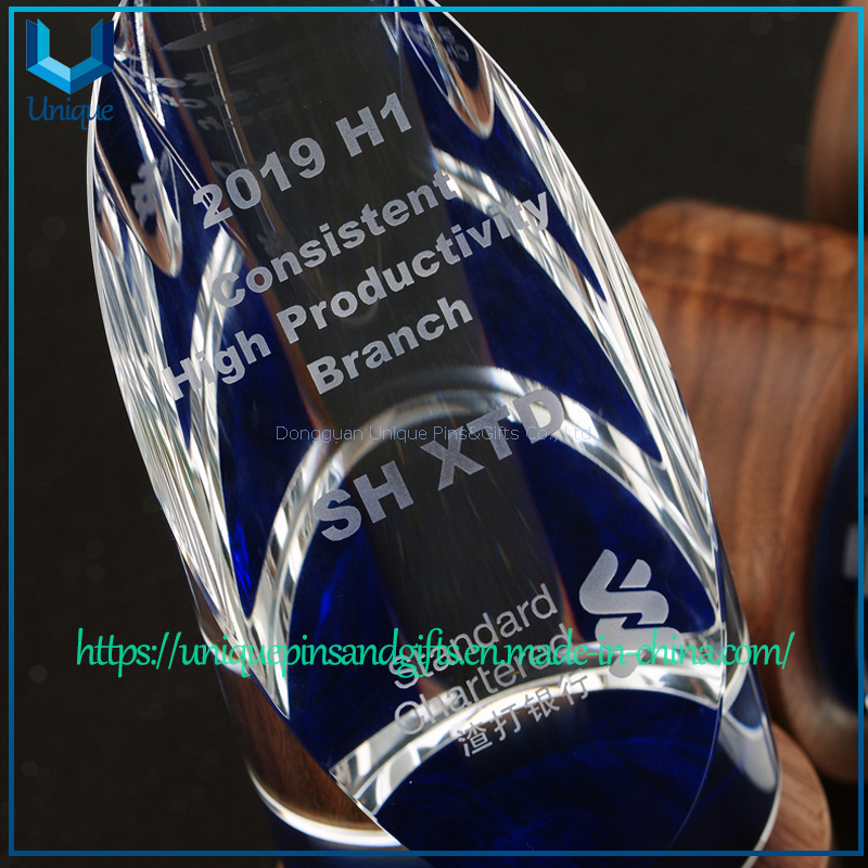 Custom K9 Crystal Award Trophy with Wood base, Creative Design Souvenir Medal Cup Trophy
