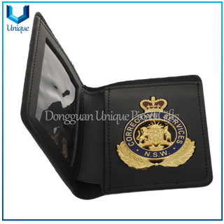 High Quality Police Badge, Leather cover /3D gold / Silver Ecuador Police Badge w/ Genuine Leather Holder+Ball Chain,Police Emblem