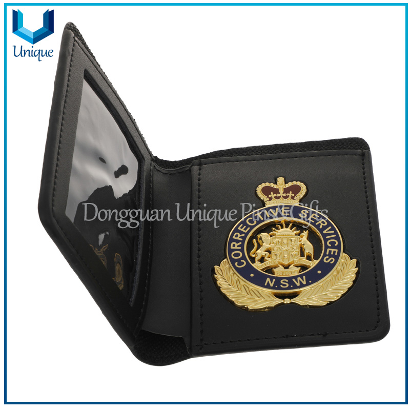 High Quality Police Badge, Leather cover /3D gold / Silver Ecuador Police Badge w/ Genuine Leather Holder+Ball Chain,Police Emblem