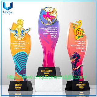 Custom Music Dance Microphone Crystal Trophy, Dancing Ballet Host Speech Piano Competition Awarding Trophy