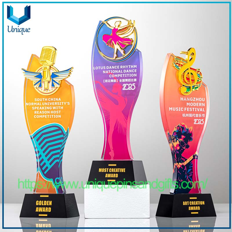 Custom Music Dance Microphone Crystal Trophy, Dancing Ballet Host Speech Piano Competition Awarding Trophy