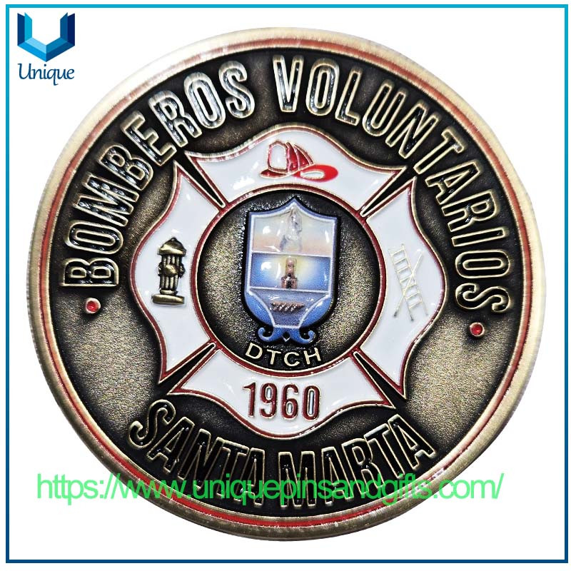Customized Die Struck Dual Sides Nickel Antique Bronze Two Tone 3D Columbia SANTA MARTA BOMBEROS VOLUNTARIOS Commemorative Coin