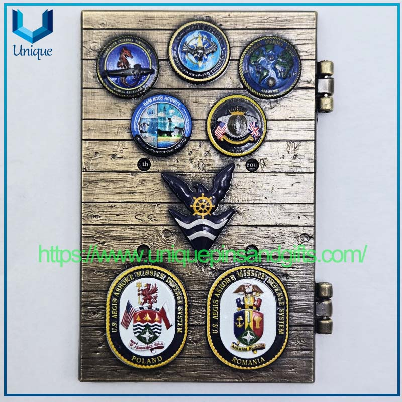 Custom Design 3D Metal Foldable Commemorative Coin, 3" USA Marine Military Door Openable CHIEF MESS Souvenir Coin, UV Printing Logo Commemorative Challenge Coin