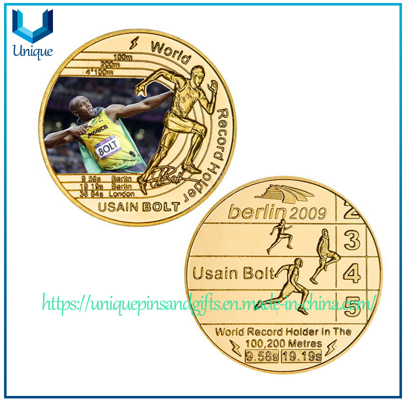 Wholesale UV Printing Gold/Sliver Mirror Medal Coin, Famous Sports Stars Medal Commemorative Coin