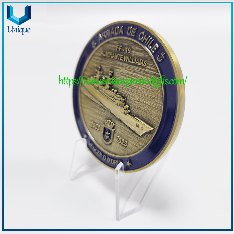 Custom Design coin dual 3D Chile 63.5mm diameter Antique copper Military Navy ship Challenge coins