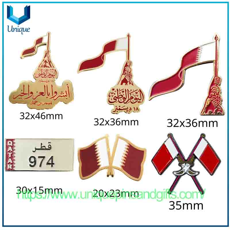 Wholesale Qatar's National Map Flags, National Emblems Badges, Mobile Phones Sticker, Metal Chest Badges for Festival Tourism Commemorative Gifts