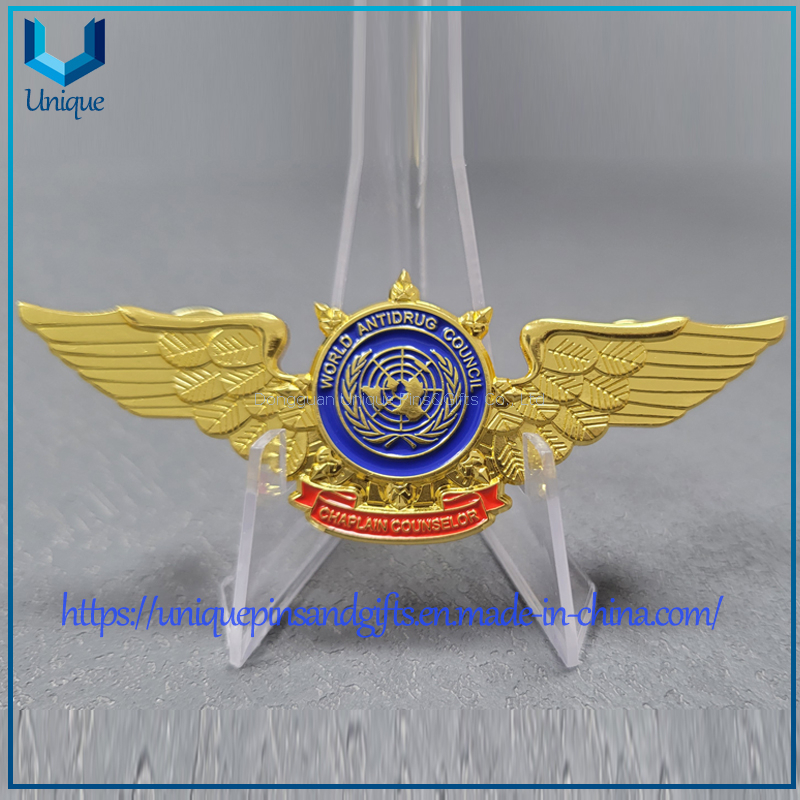Custom 3D gold High Quality bronze Award Medal Badge,Ecuador World Anti-Drug Council Metal Elbme Lapel Pin