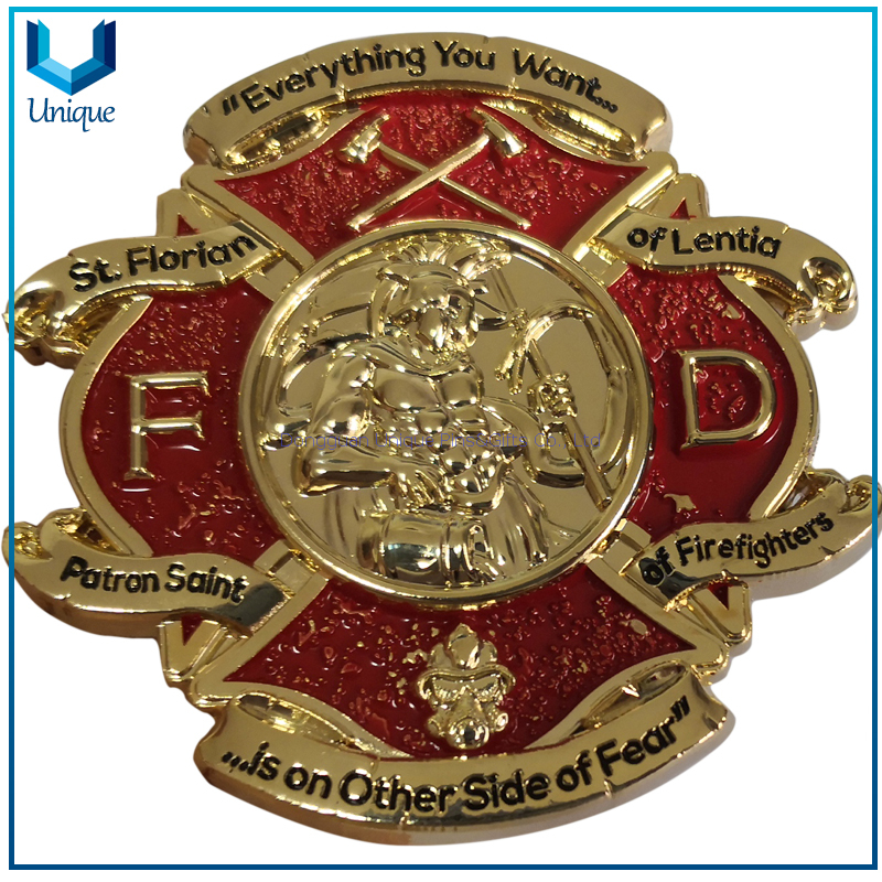 Customize design, ST. Florian Firefirghter Coin,gold Plated 3D Challenge Coin 