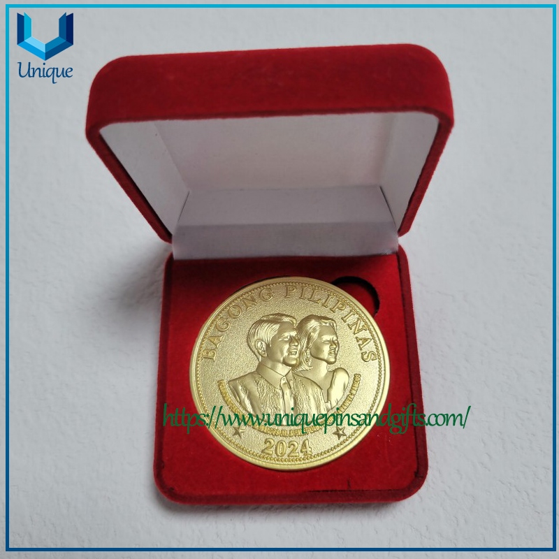 High Quality Custom 2 Inches Bronze 3D Bagong Pilipinas Pressident Medal in gold plating with velvet box