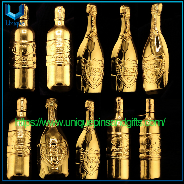 Custom Bronze Gold Plating Uppercase Letters A-Z Bottle Lapel Pin Brooch Badge