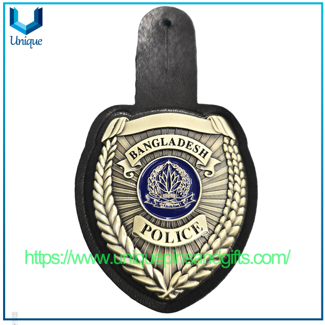 High Quality Customize Police Metal Badg with Cow Leather Holder for Bangladesh Police
