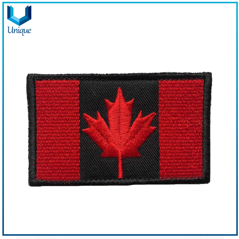 Embroidered Textile Badges, Full Embroidery Canada Nathional Flag Patch, Stick on Embroidery Label Patches, Iron on Embroidery Logo 