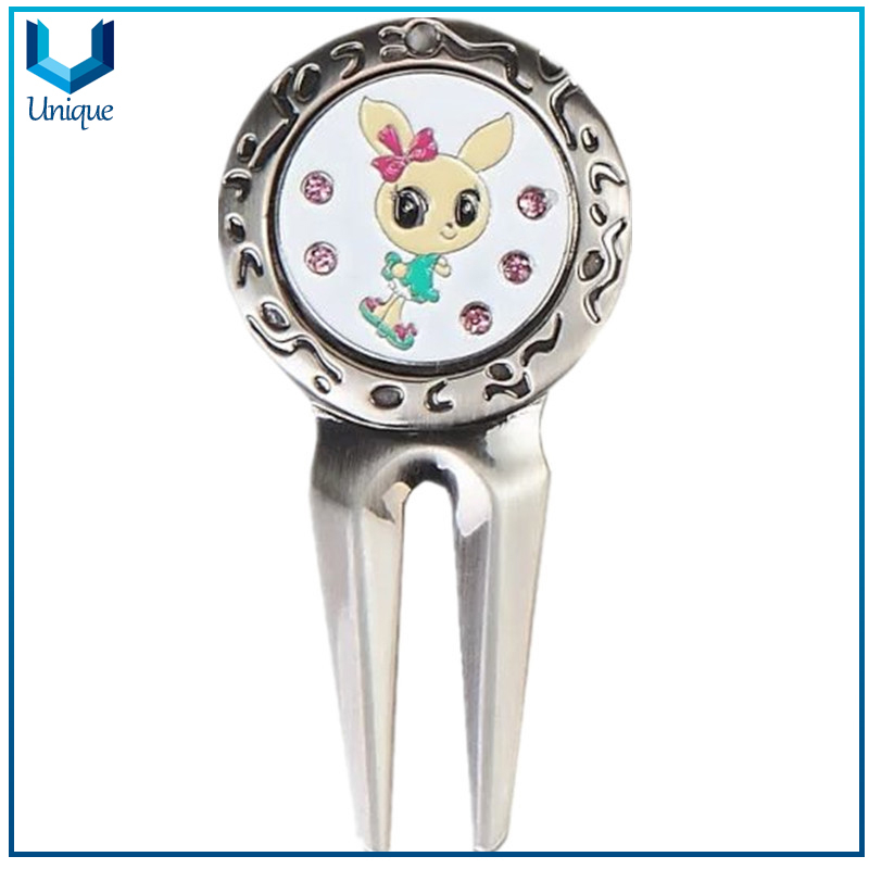 Factory Supply Simple Metal Antique Silver/ Brass Plated Golf Divot Tool, Die Cast Metal Golf divot Tool