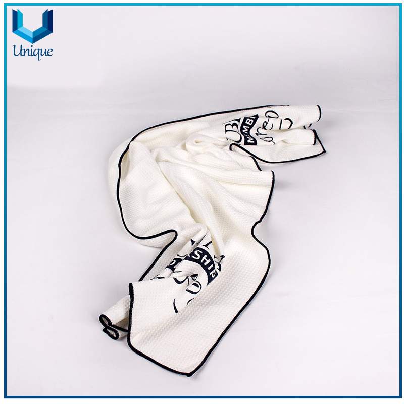 Printing Logo White Golf Towel, Customize Logo Sport Waffle Microfiber Sport Towel 
