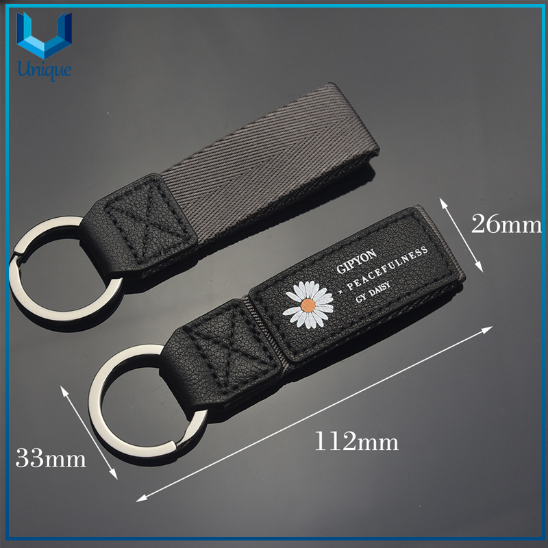 China Wholesale Car Keyring Docoration Accessories, Customize Printing /embroidery Logo Leather+ Webbing Keychain for Souvenir Gifts