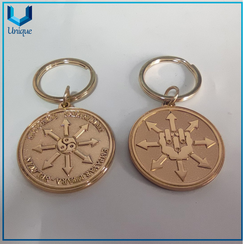 Customize High Quality Hard Enamel Metal Keychain, Fashion Gold Medallion with Keyring for Decoration Gifts