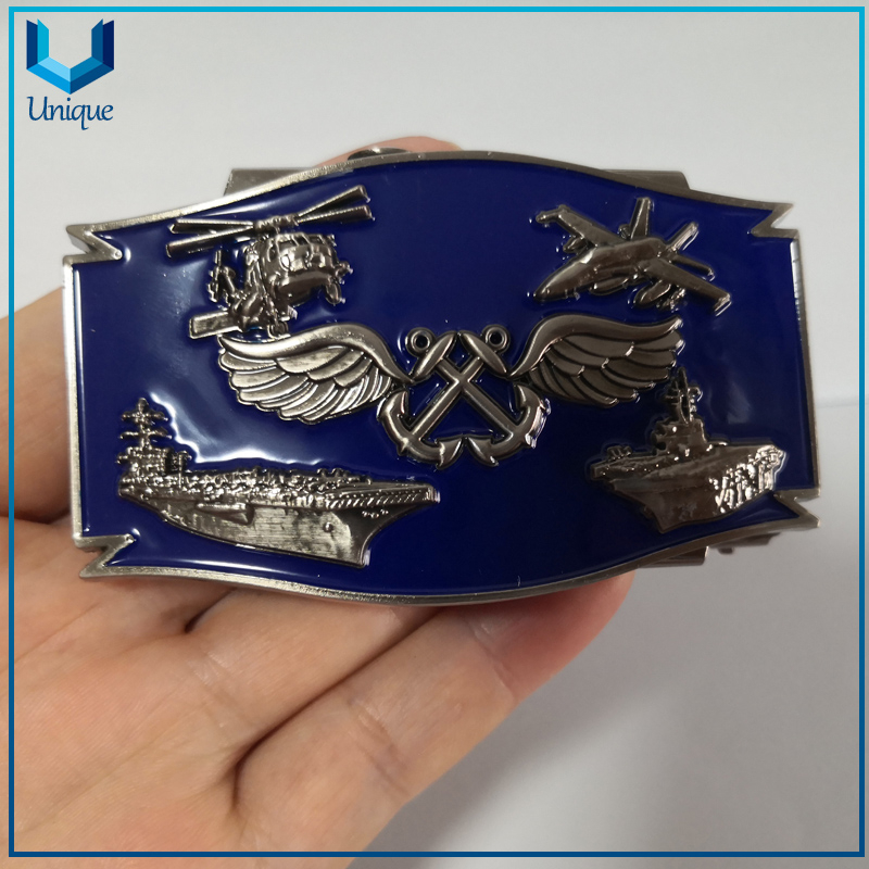 Customize USA Navy Military Belt Buckle, Fashion Souvenir Metal Buckle with AB Logo,Enamel 3D Antique Plating Police Buckle