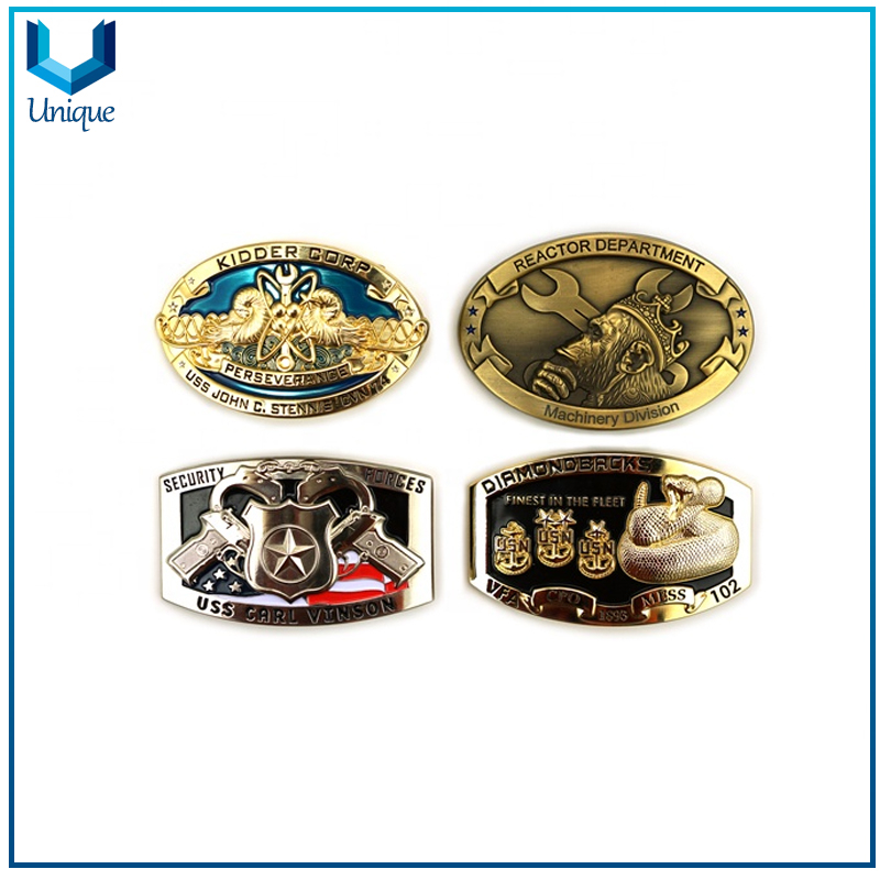 Customize Metal Crafts Manufacturer, Antique Plating 3D Curved Surface Metal Buckle, High Quality Leather Belt Buckle for Corporate, School, Military Promotional Gifts
