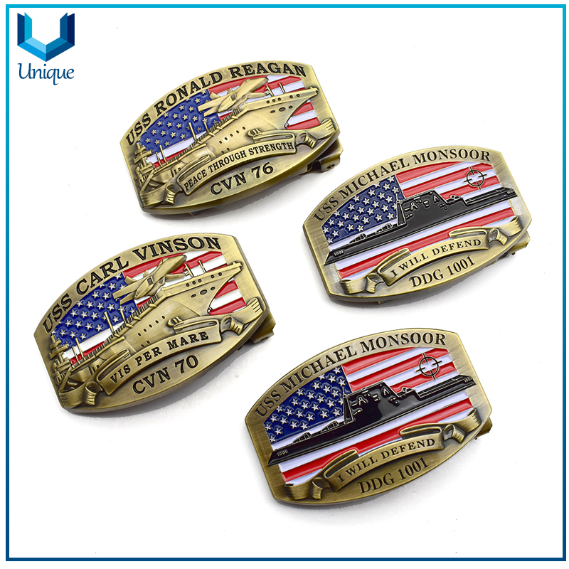 Customize USS Navy Military Metal Buckle with Engraving Number, Antique Silver/ Copper plated Tactical Fashion Wedding Leather Belt Buckle for Gifts