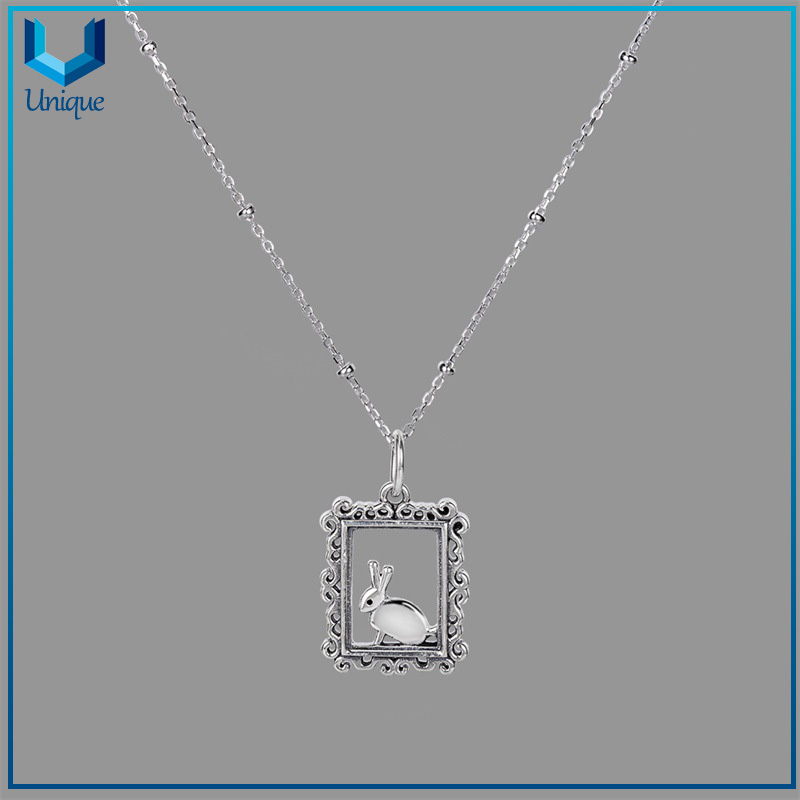 High Quality Fashion 925 Silver Necklace Cartoon Pendant, Custom Design 925 Sterling Silver Rabbit Charms