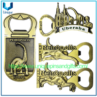 Customized Brasil PEIROPOLIS Uberaba Metal City Logo Dinosaur Pattern Plating Copper Fridge Magnet Sticker