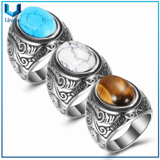 Custom fashion man punk jewelry turquoise stone stainless steel rings 