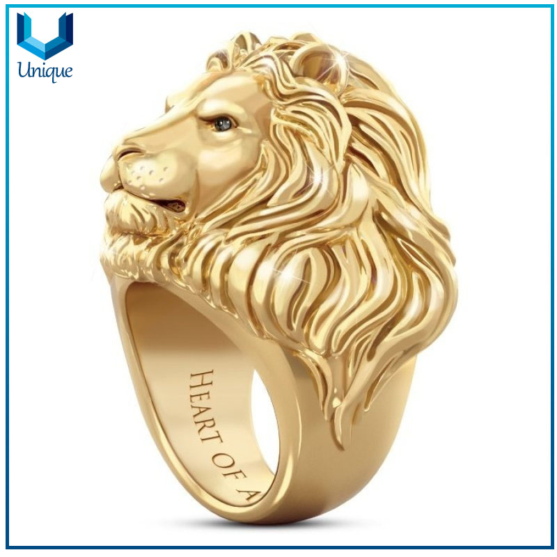 Stainless Steel Casting Rings Mens Punk Style Lion Head Finger Ring Customized