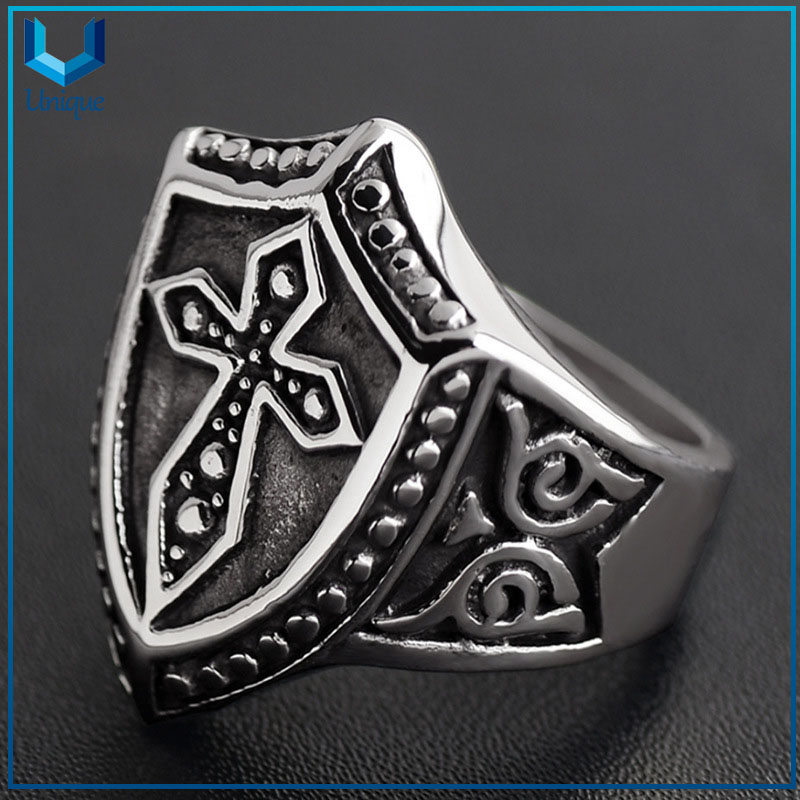 High Quality Classic Punk Vintage Stainless Steel shield Ring For Men