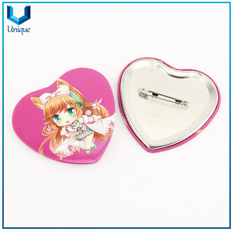 VOGRACE fashion OEM cheap logo custom cartoon anime heart button wholesale plastic tinplate badge buttons with safety pin