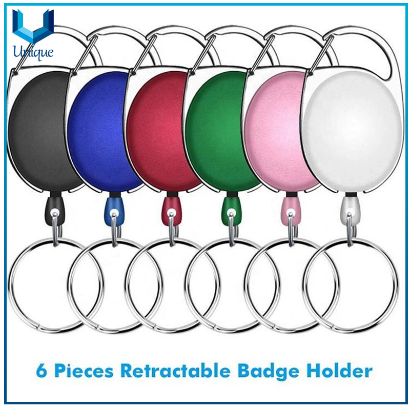 005-02Customized metal oval Retractable Badge Reel Carabiner ID Card Retractable Badge