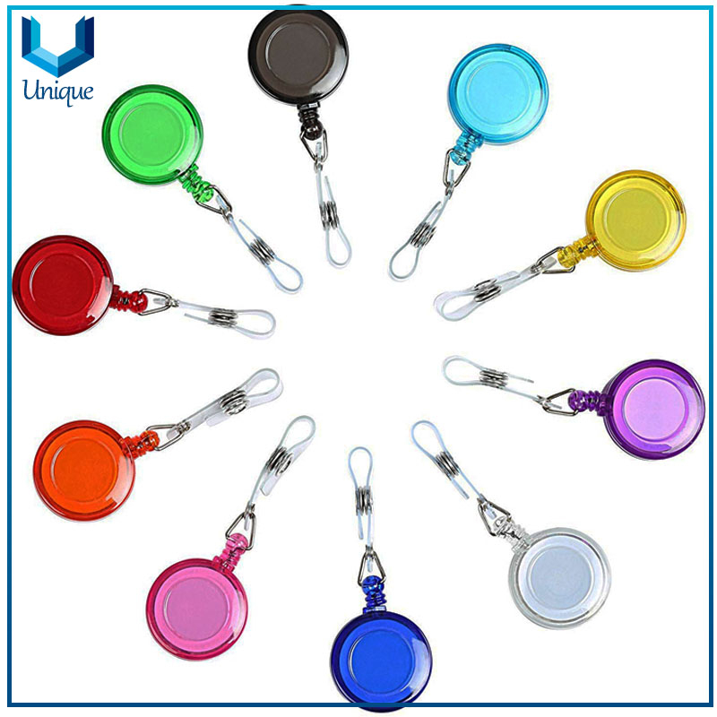 Assorted Colors Custom Packing Plastic Casing Retractable Badge Reels Carabiner Reel Clip On ID holders Keys