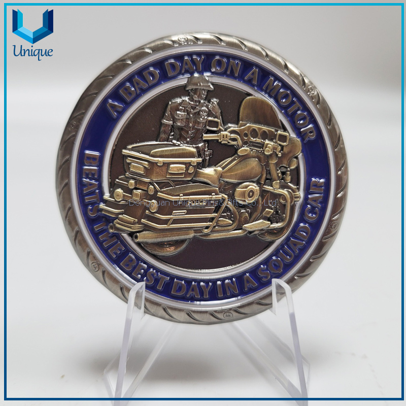 Custom Design 2.25" antique silver die cast Zinc alloy Medal Police coin in Tire shape