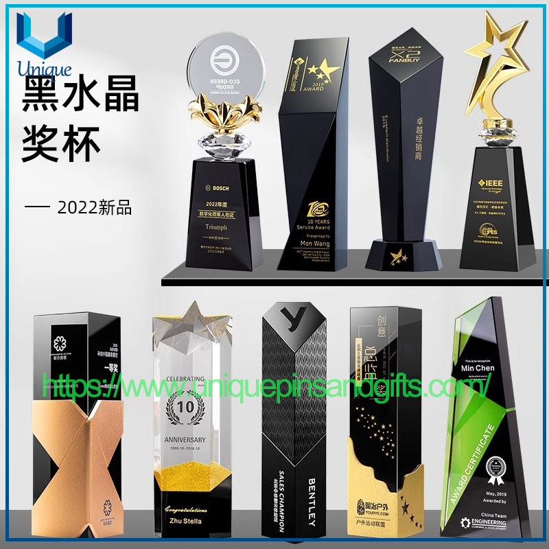 Factory Customized Blank Trophy K9 Black Crystal Trophy Award Deluxe Crystal Award Medal And Trophy