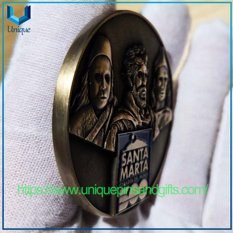 Customized Die Struck Dual Sides Nickel Antique Bronze Two Tone 3D Columbia SANTA MARTA BOMBEROS VOLUNTARIOS Commemorative Coin