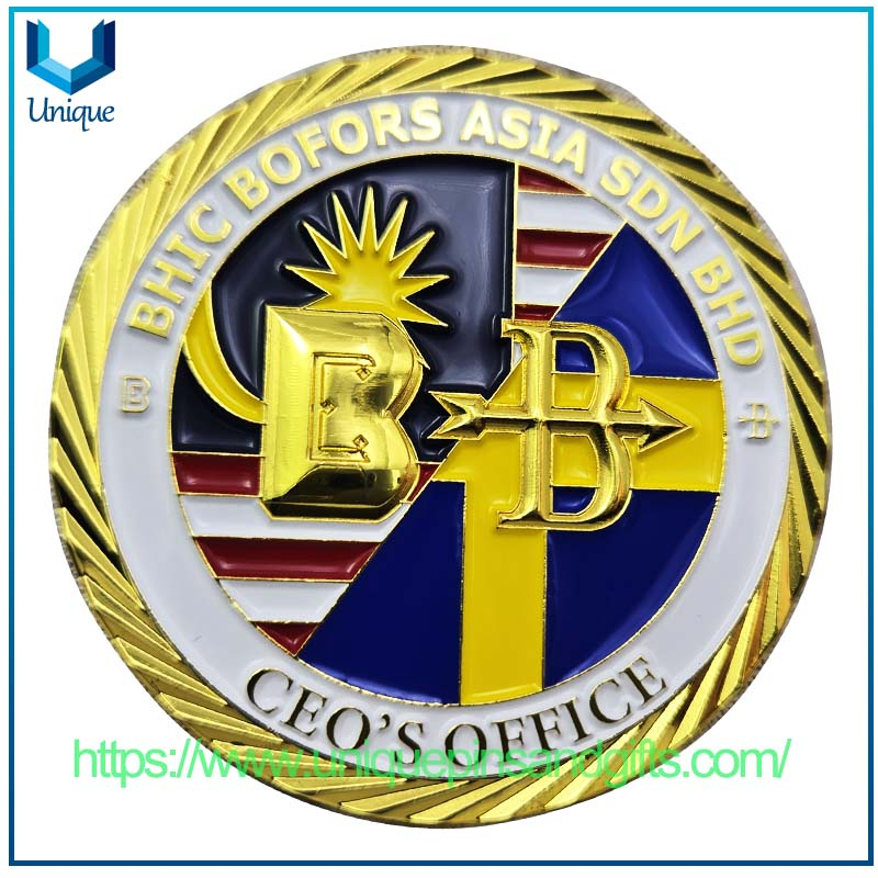 Customized Double-sided Electroplating Gold Diamond Edge 3D Metal Commemorative Coin BHIC BOFORS ASIA SDN BHD Commemorative Coin