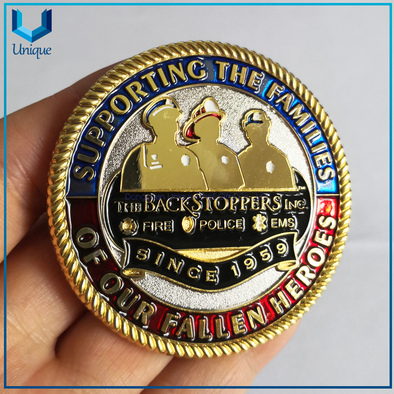 Customize Coin, Backstoppers Coin, 3D Two Tone EMS Coin, Police Coin, Firefighter Coin, Sounveir Medal Coin, Gold/ silver Plated Commemorative Coin