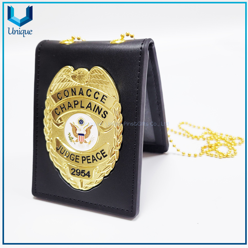 Police badge leather case, Leather cover /3D gold / Silver Ecuador Police Badge w/ Genuine Leather Holder+Ball Chain,Police Emblem, Seuvenir Coin Badge