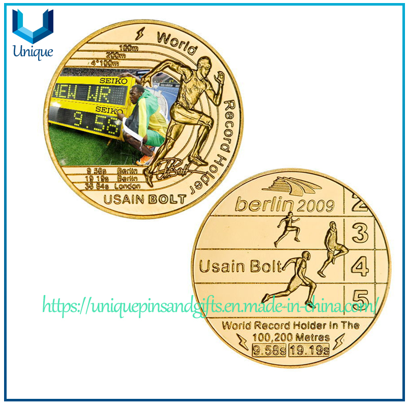 Wholesale UV Printing Gold/Sliver Mirror Medal Coin, Famous Sports Stars Medal Commemorative Coin