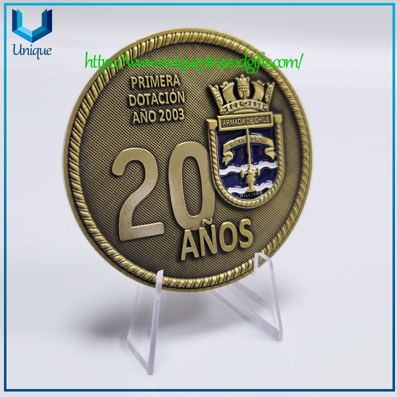 dual 3D Chile 63.5mm diameter Atnique copper Military Navy ship Challenge coin-5