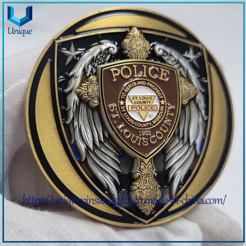 Customized Design USA 3D Antique Silver Police Coin,High Quality Plating Copper/Nickel/Gold/Sliver/Personalized Logo/Badges Coin