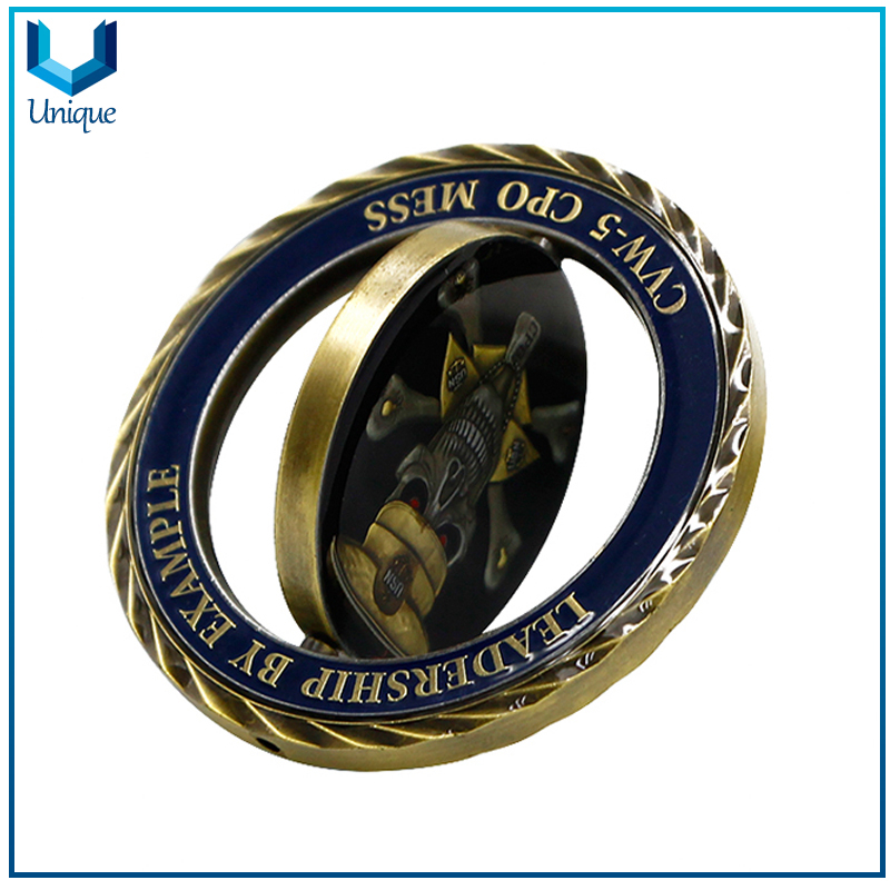 Military Coin Supply Factory,USN Coin, Antique Brass 3D Commemorative Coin, Spinning Souvenir Coin for Honor