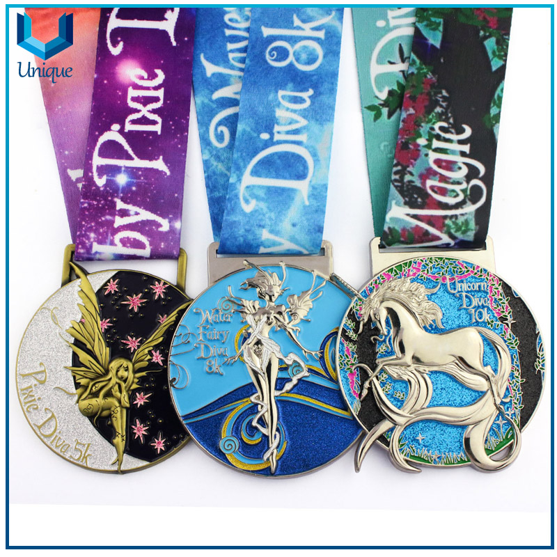 High Quality , Fasion Creative Design 3D Pink Diva Medal, Water Fairy Diva Medal, Unicorn Diva Medal, 3D Running Medal for Competition 