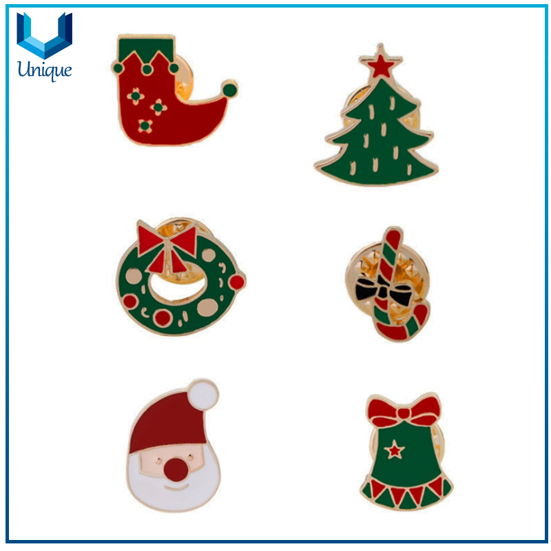 Die Struck Cheap Lapel Pin Customize, Christmas Holiday Metal Pin for Promotional Gift, Party Button Badge， Souvenir Brooches