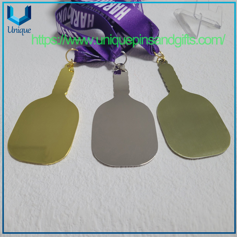 High Quality Customized Design Gold Silver Bronze Pickleball Medal with Printing Lanyard (7)