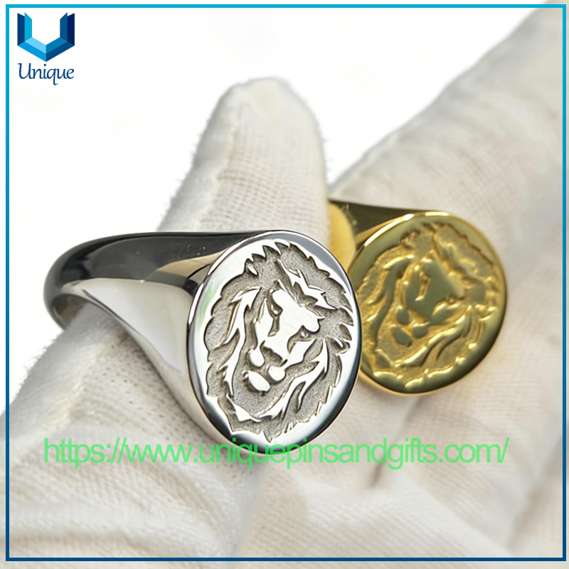 Custom Design 316 Stainless Steel Lion Head Hand-Polished Vacuum Plating Gold Silver Men'S Ring