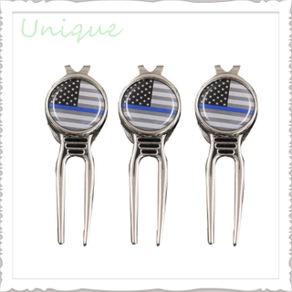 Cheap Golf Ball Fork, Automatic Retractable Magnetic Deluxe Golf Accessories, Country Flag Metal Hat Clip Golf Club Golf Fork Divot Tool with Printing Ballmarket with Epoxy