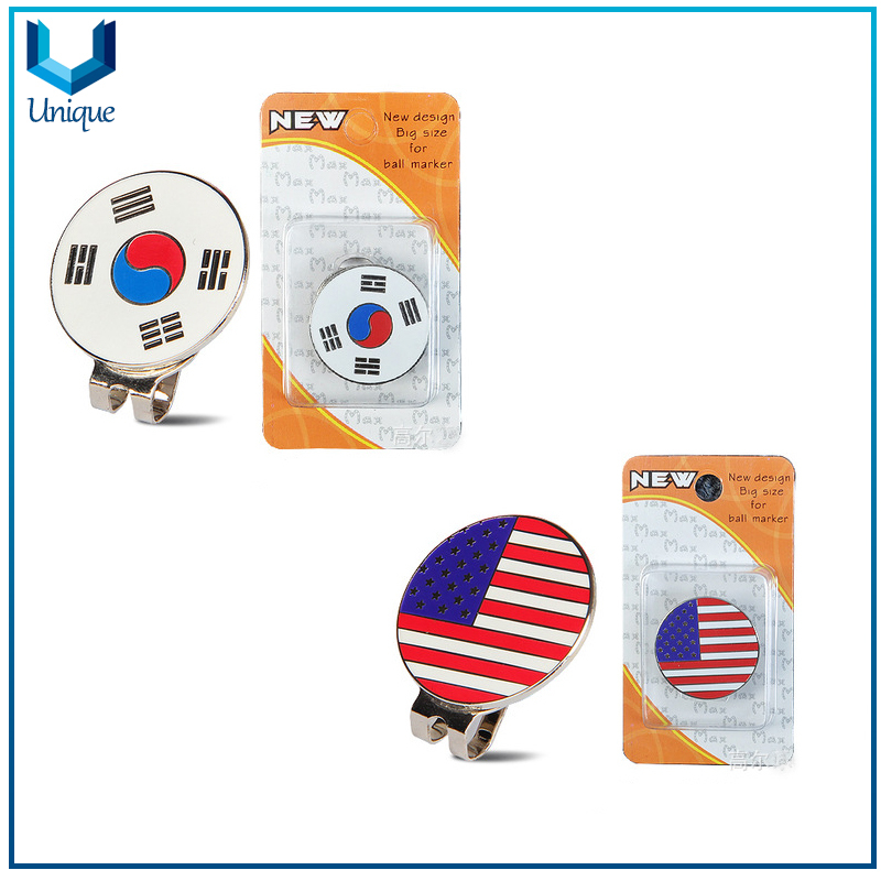 Fashion Creative Metal Golf Ball Marker with Magnetic Hat Clip in Set with Blister Card Gift Box Packing for Promotional gifts